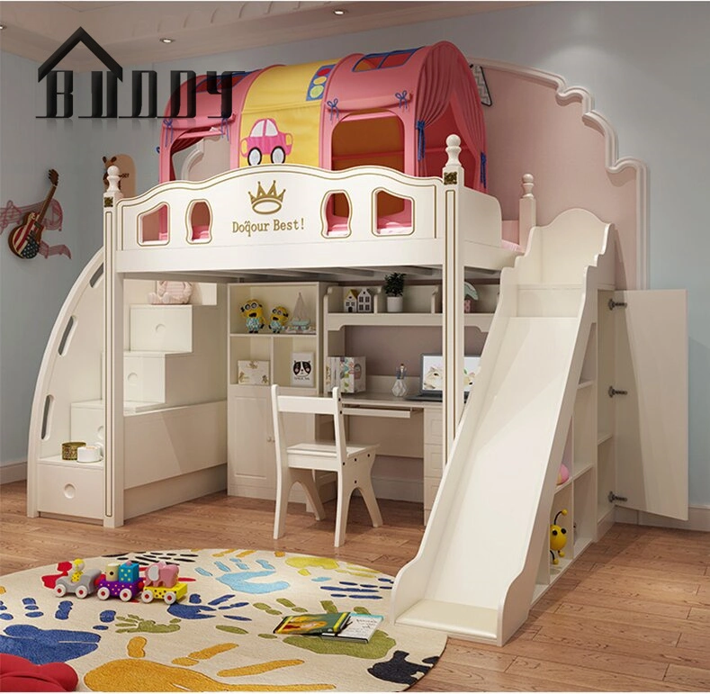 Luxury Girls Princess Bedroom Furniture Children Kids' Bunk Beds with Slide