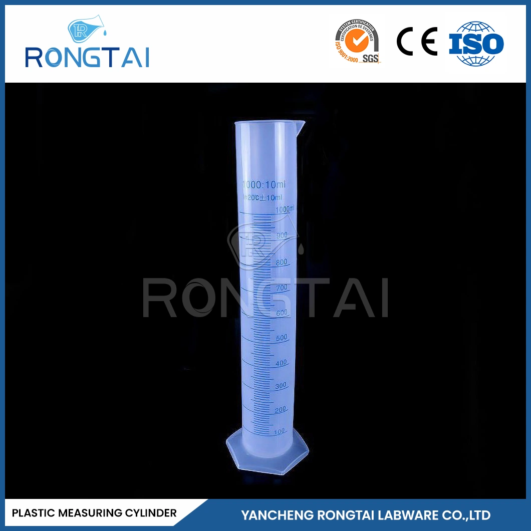Laboratorio formal de Rongtai Fabricación de plasticware PP cilindro de medición vidrio 1000ml China 1000ml 2000ml cilindro graduado de plástico transparente