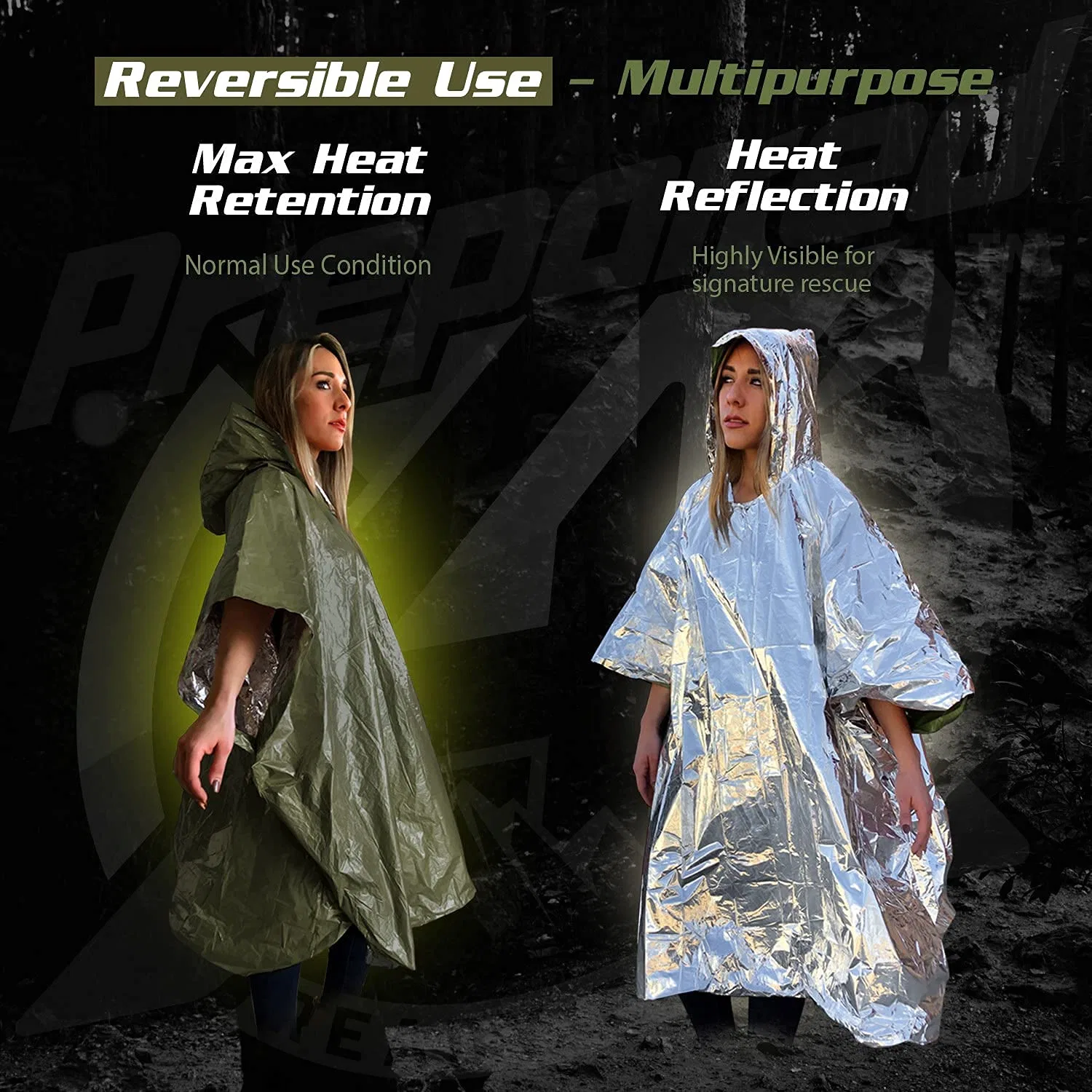 Reusable Outdoor Emergency Blanket First Aid Blanket Rain Poncho Hybrid Survival Gear