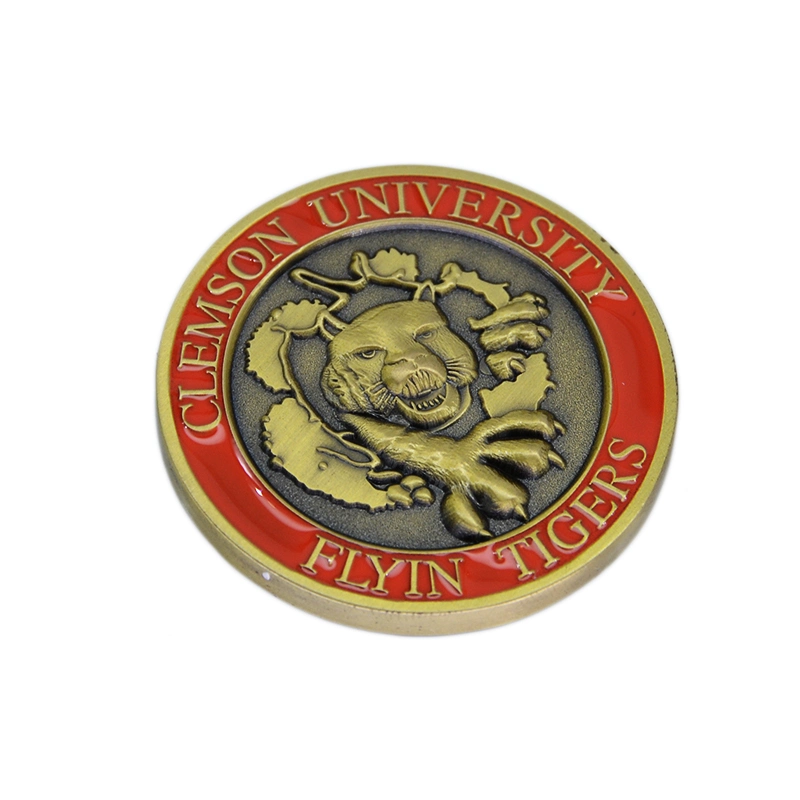 personalizado Antique Bronze Dourado 3D Escola Metal Badge Fabricante Colégio Personalizado Emblema comemorativas Bespoke grosso da Universidade de Clemson Loja Coin