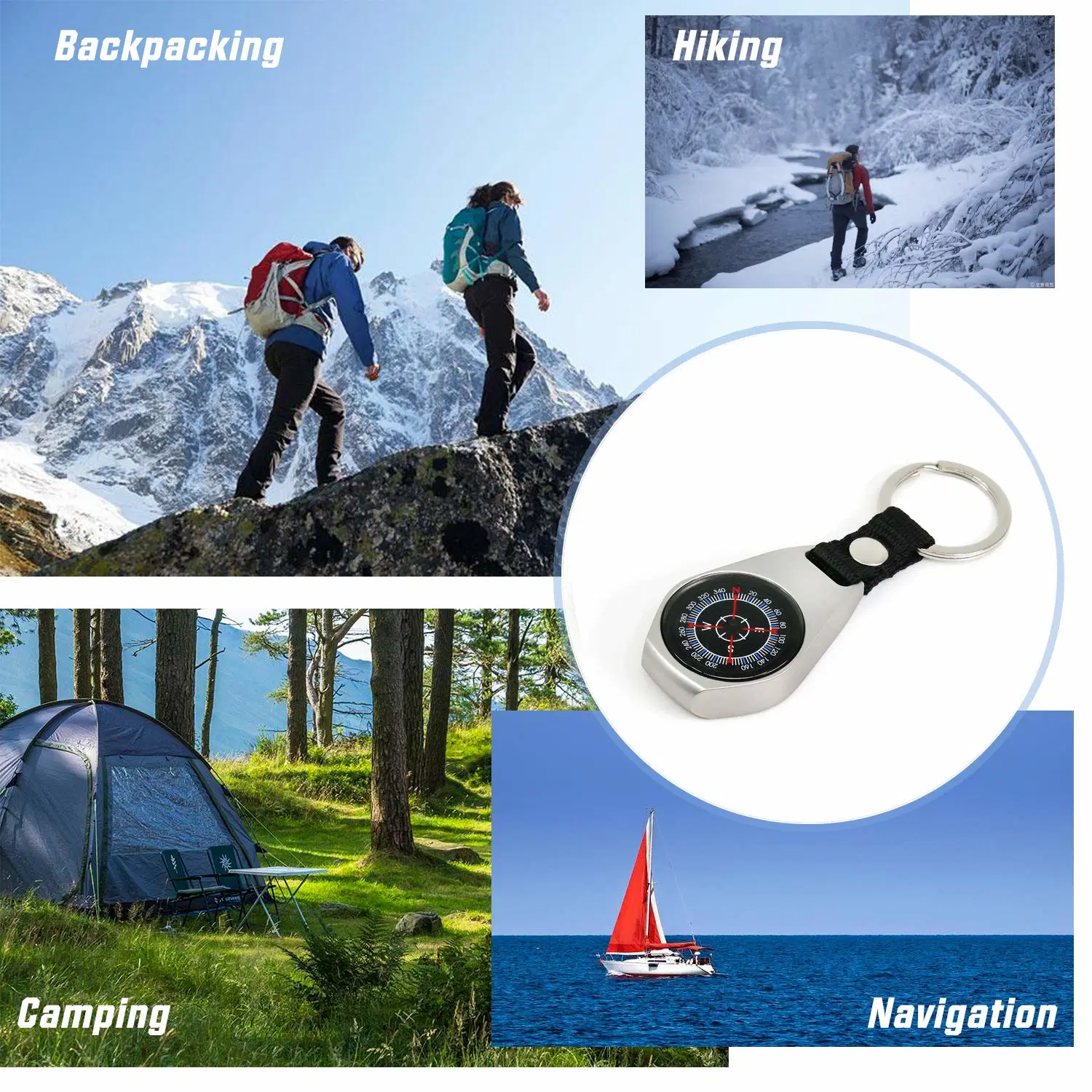 2 Pack Camping Mini Metal Survival Magnetic Mini Metal Keychain Pocket Compass