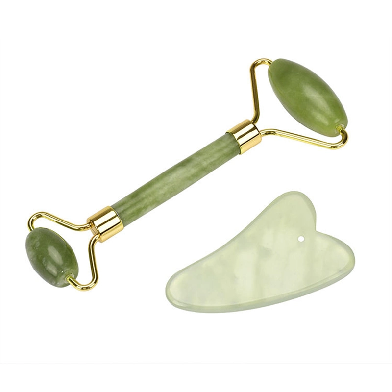 Private Label Natural Nephrite Facial Green Jade Skin Face Stone Ball Roller and Gua Sha Massager