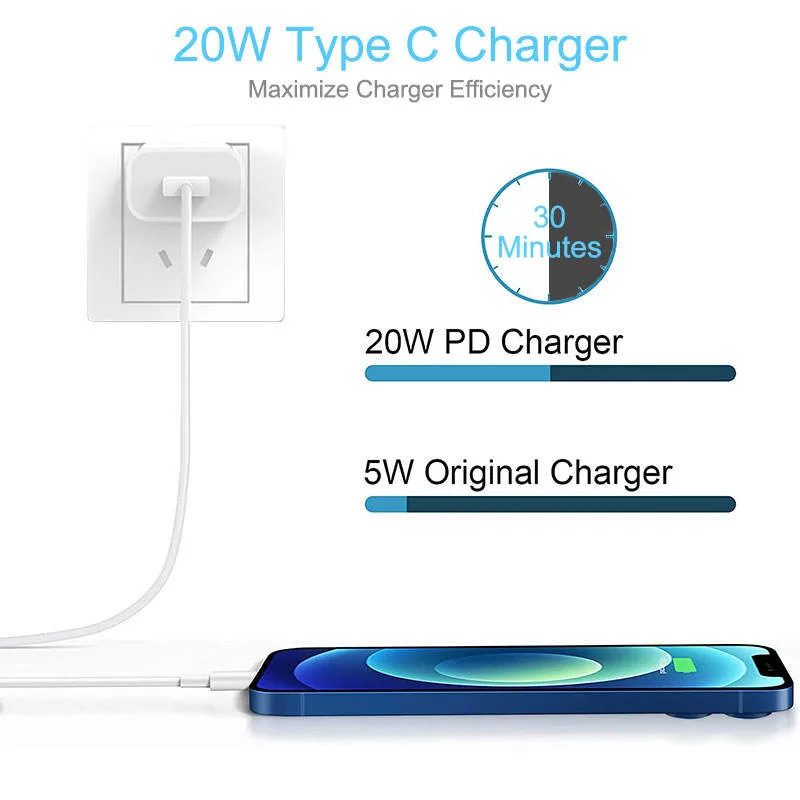 Arriba Venta de alta calidad Precio de fábrica para el cargador de iPhone 20W Cargador PD adaptador de alimentación USB-C de carga rápida para cargador de Apple Para iPhone 13 14