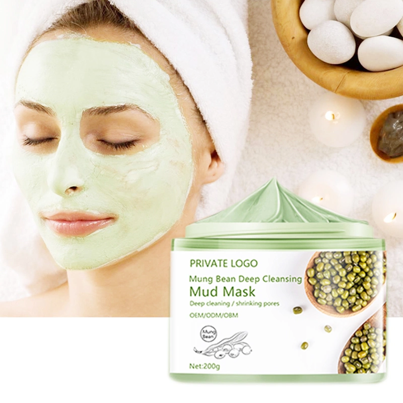Best Seller de etiqueta privada de la limpieza facial blanqueador natural Mung Face Máscara de barro de arcilla hidratante piel máscara