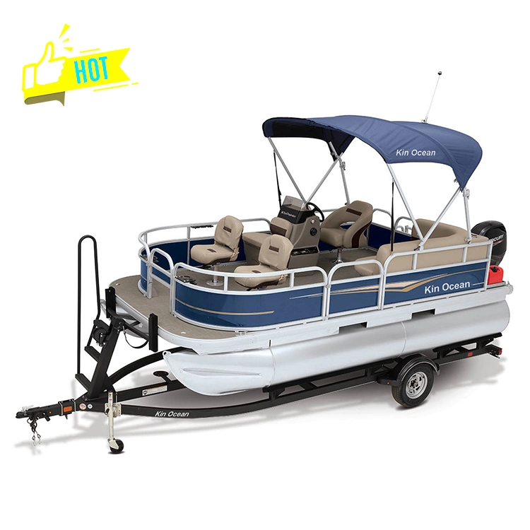 Kinocean Banheira 16FT Pontoon Barco de Pesca de alumínio com motor eléctrico em frente