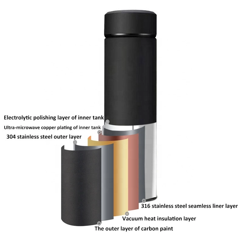 500ml Tasse à café thermique intelligente en acier inoxydable avec affichage de la température.