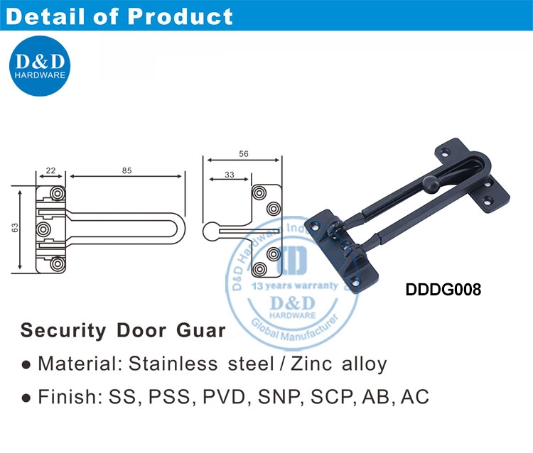 Door Guard Matt Black Zinc Alloy Anti-Theft Chain