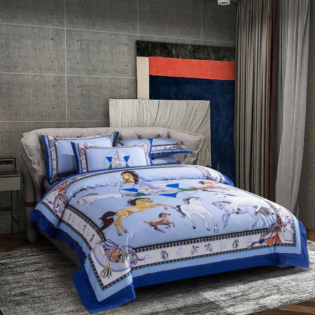 Kissenbezüge Mit Baumwolldruck Premium-Bett, 4-Teiliges Flachbettlaken Startseite Textil Queen King Size-Bettdecken Kissenbezüge Bettwäsche-Set