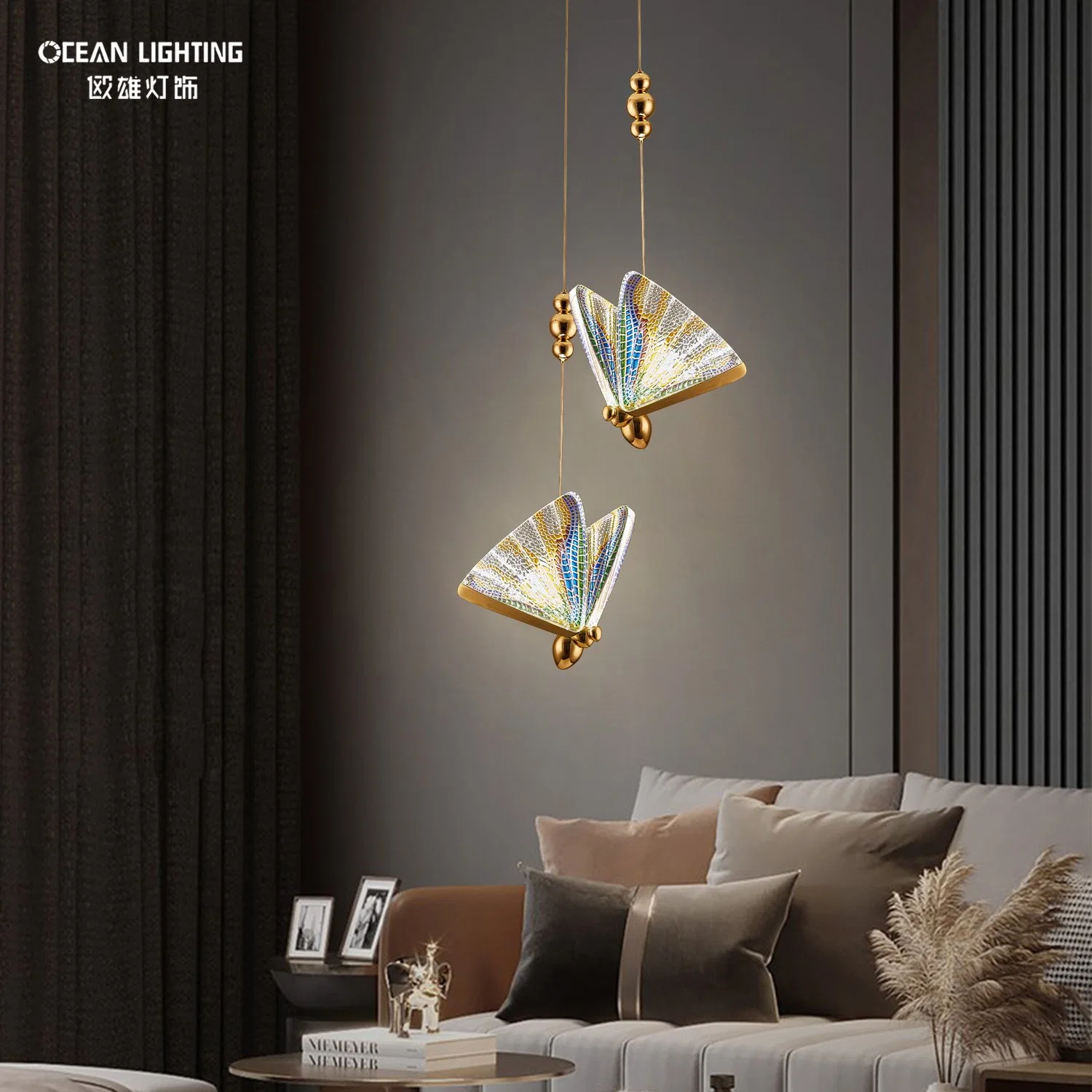 Restaurante con decoración de interiores LED modernos candelabros iluminación Colgante Mariposa personalizada