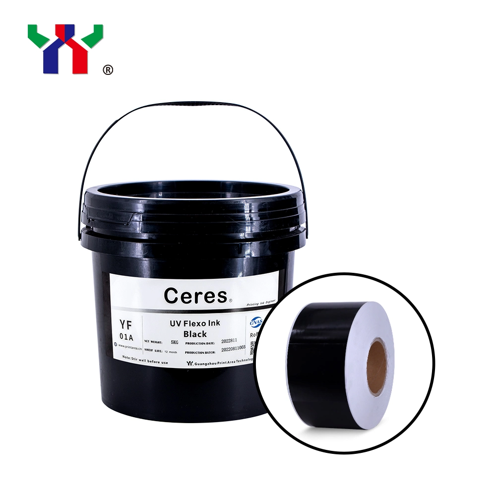 High quality/High cost performance  Ceres Strong Adhesive Force UV/LED Flexo Printing Ink for Paper and Label Printing (PP, PET materials) , Color Black, 5kg/Barrel