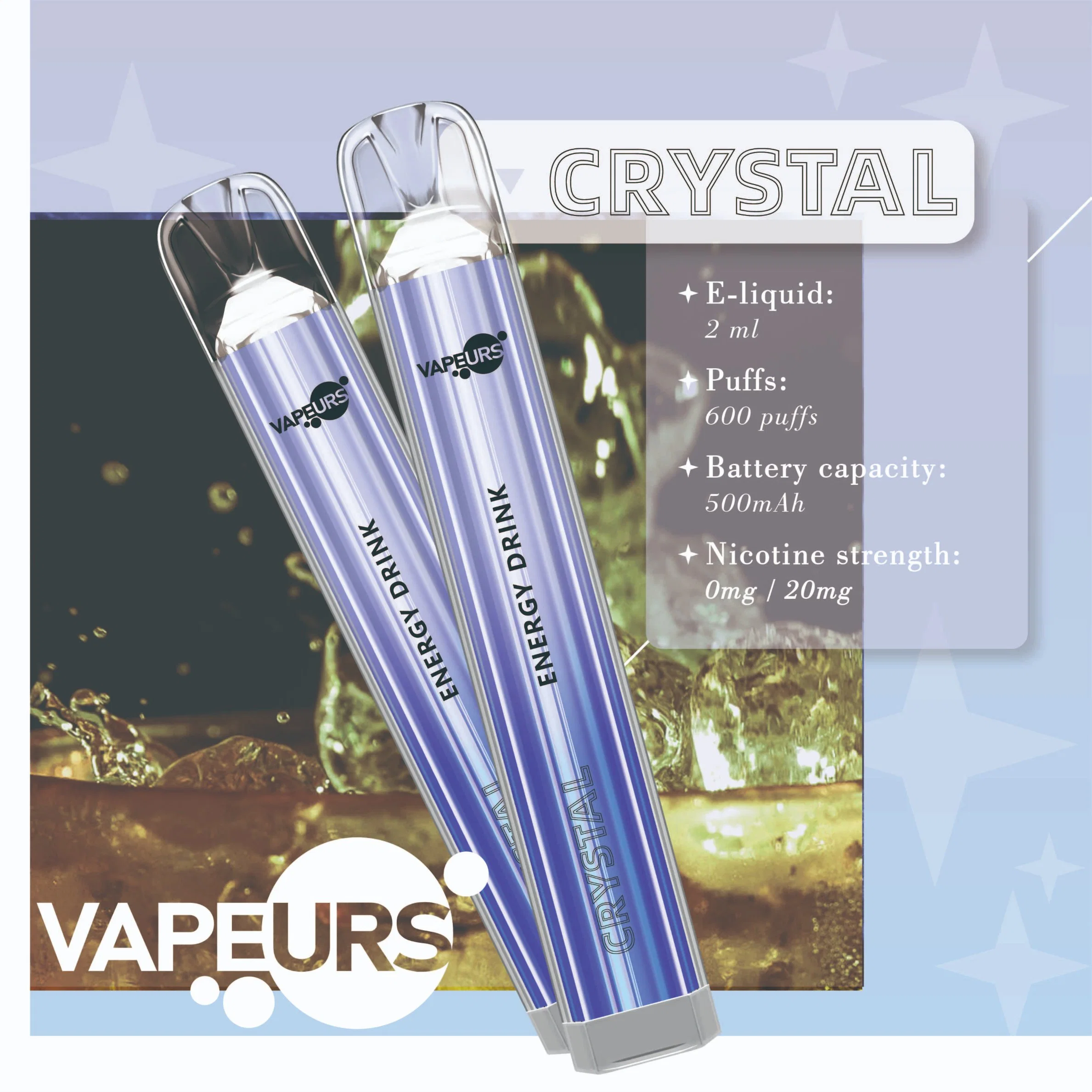 Vapeurs Crystal Finish Disposable/Chargeable Vape 600 Puffs Free Sample 2% 550 Battery