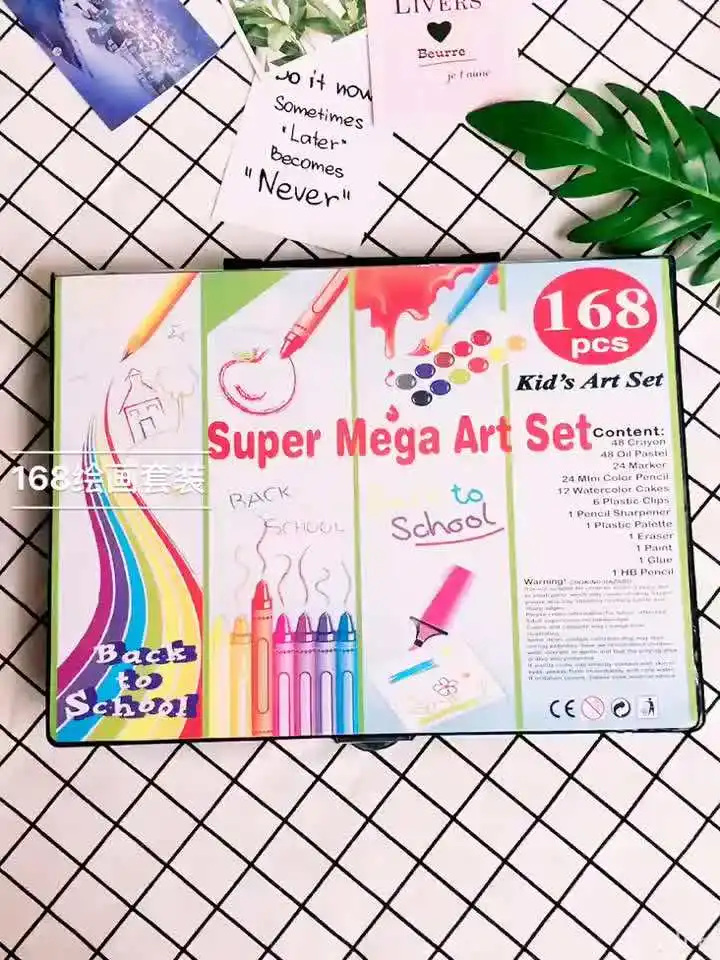 168PCS Kids Painting Drawing Art Set with Crayons Oil Pastels Watercolor Markers Colored Pencil Tools for Boys Girls Gift