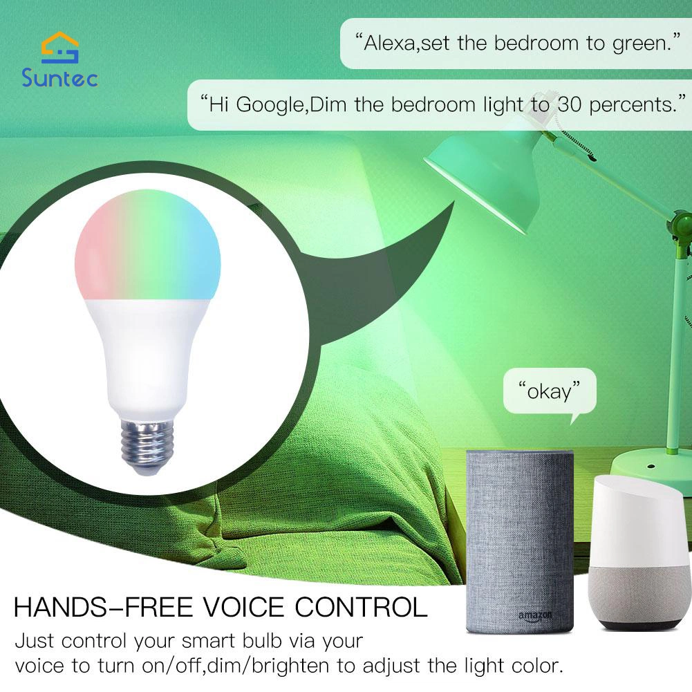 Lámpara LED de iluminación LED Lámpara de luz inteligente E27 una bombilla de 14W Página principal de Google Alexa Tmall Genie Teléfono móvil de voz tuya APP