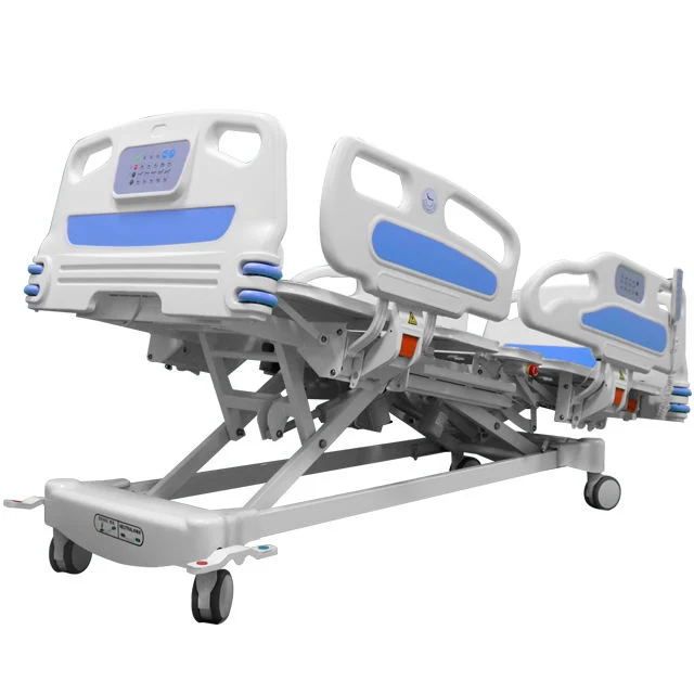 Metal Clinic Hospital Furniture ABS Side Rail Electric Control Folding Patient Medical Bed with Wheels