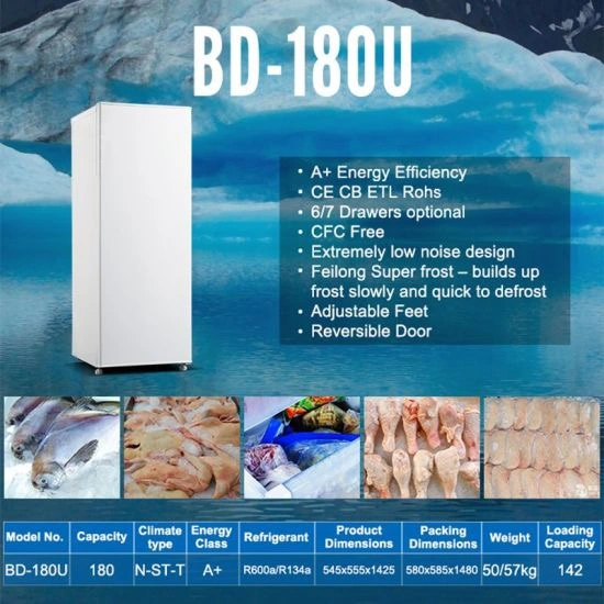 Bd-180u Vertical Home Refrigerators Deep Single Glass Door Upright Freezer