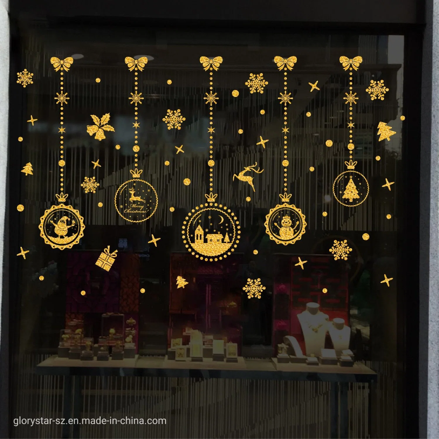 Parede de bricolage decoração de Natal Ouro Snowflake vidro janela autocolantes