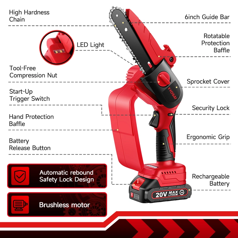 Alta satisfacción Alta precisión Vvosai 20V China fábrica de Chainsaw sin escobillas