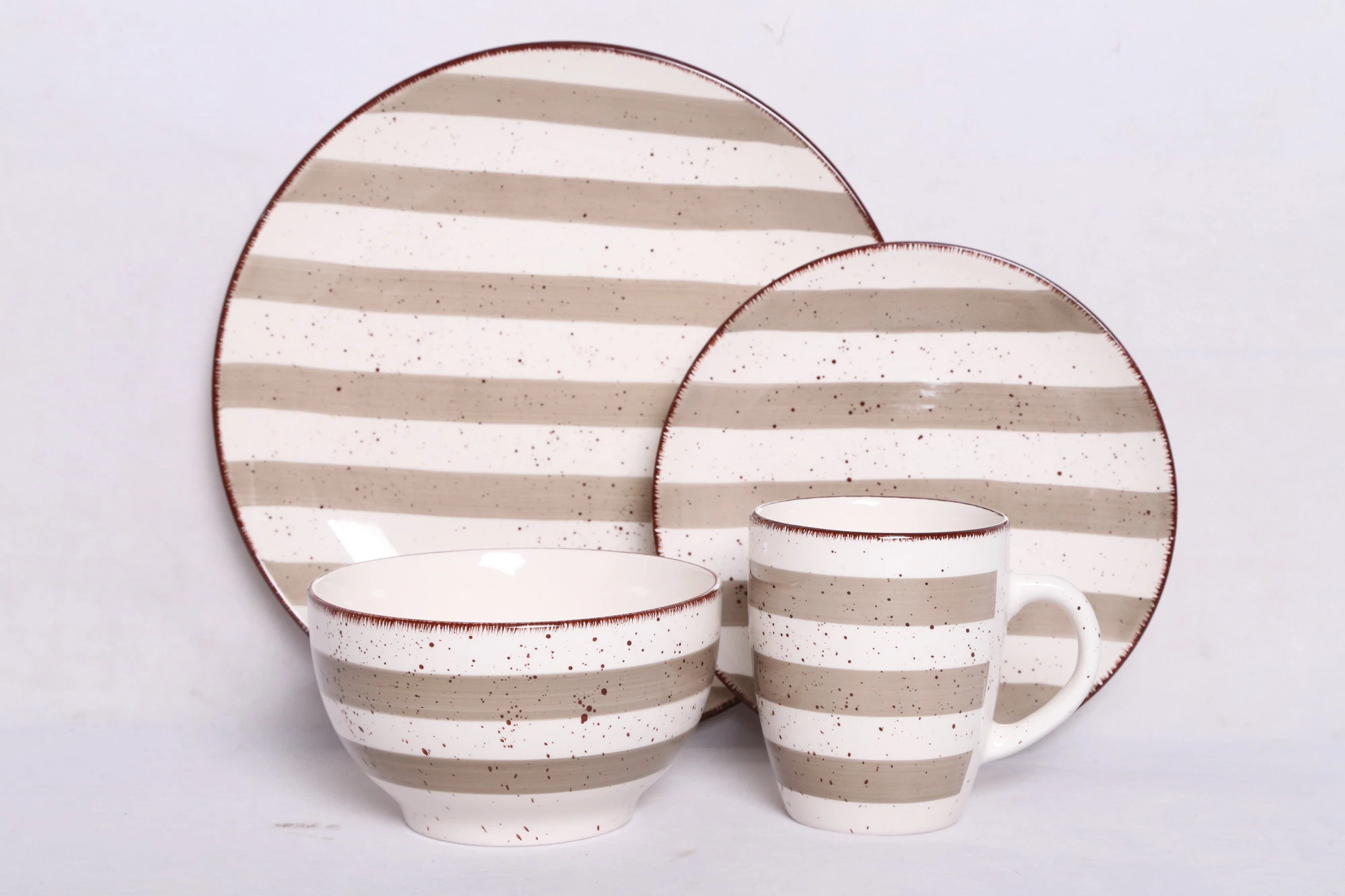 Hand Printing Stripes with Spray Dots Stoneware Dinnerware Sets