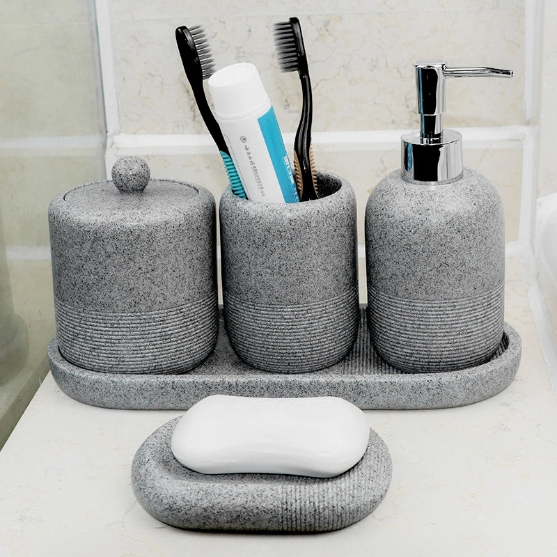 La resina de cerámica de color paja de trigo sostenible estilo de moda Accesorios de Baño Set