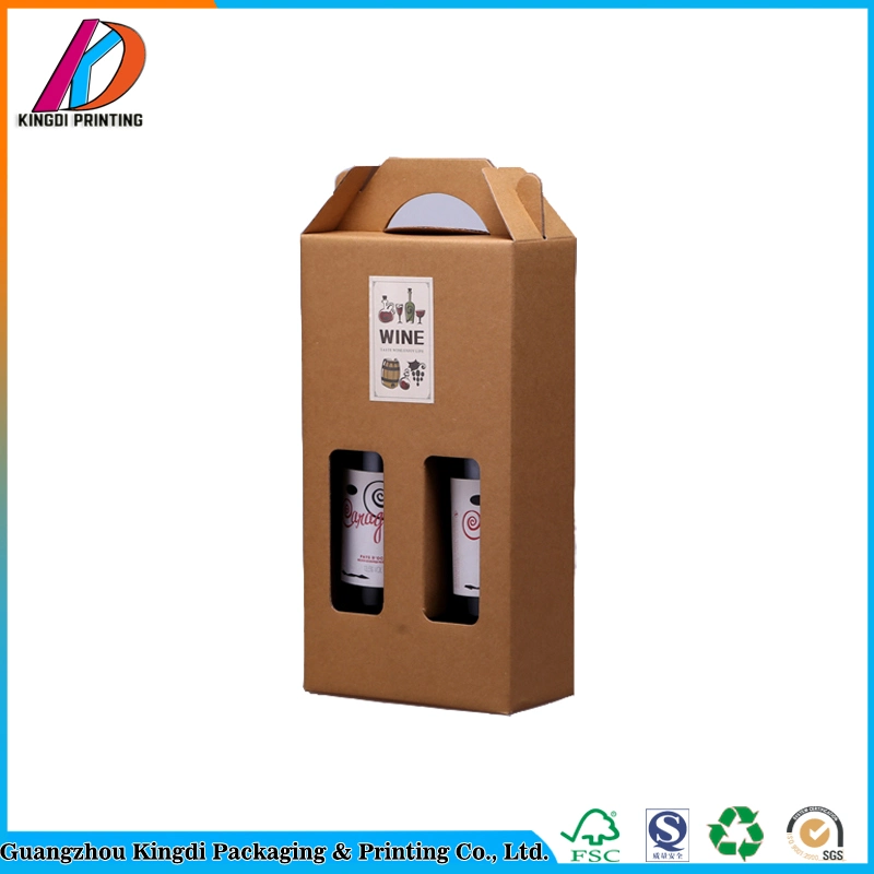 Custom E-Flute Corrugated Paper Packaging 2 Bottles/3 Bottles Red Wine Box with Handle