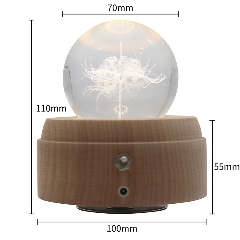 Zhongshan Gift Home Decor Night Lamp Battery Wooden LED Lamp Base D70mm K9 Crystal Ball Mood Light