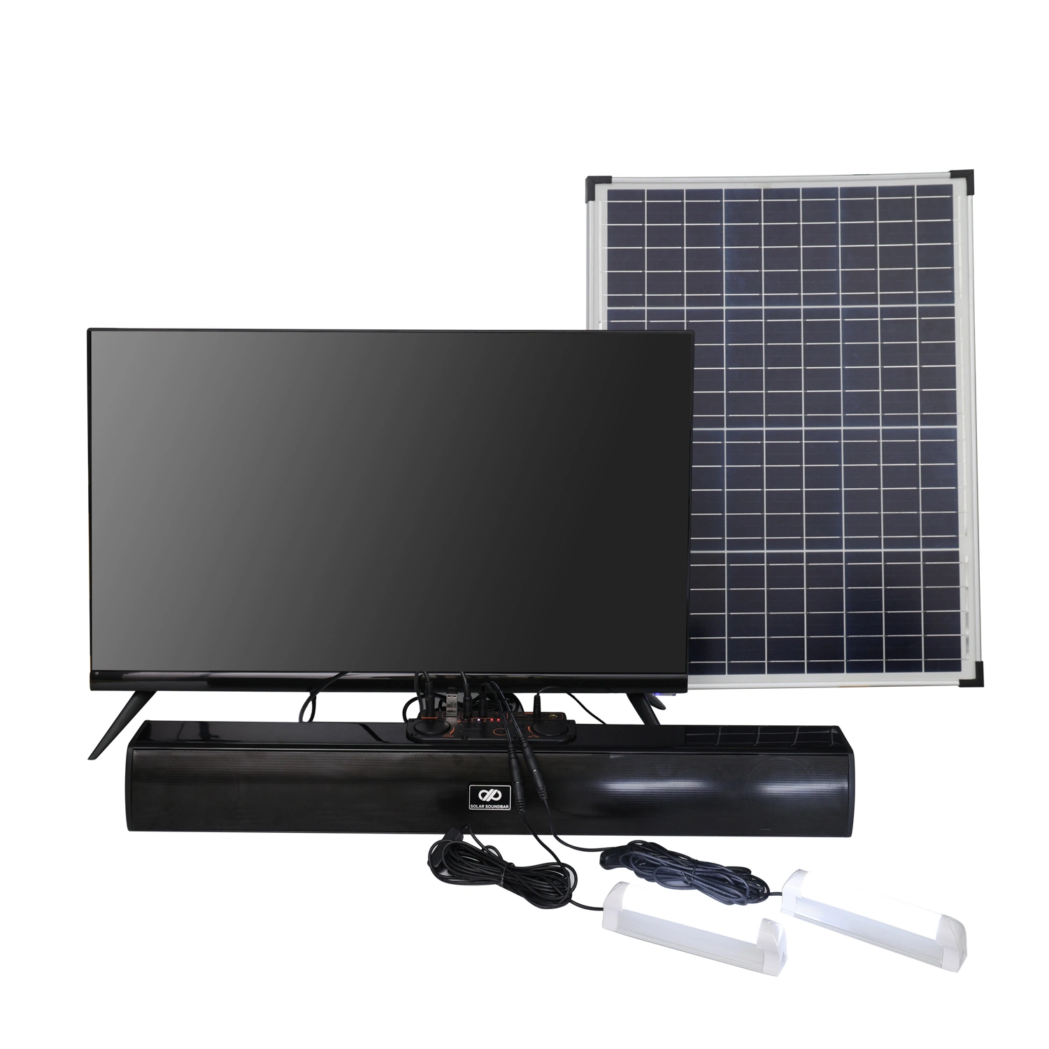 Sistema de Energía Solar con Teléfono Móvil carga Bluetooth MP3 FM Radio función de canto con Ventilador, TV, luces LED y Panel Solar