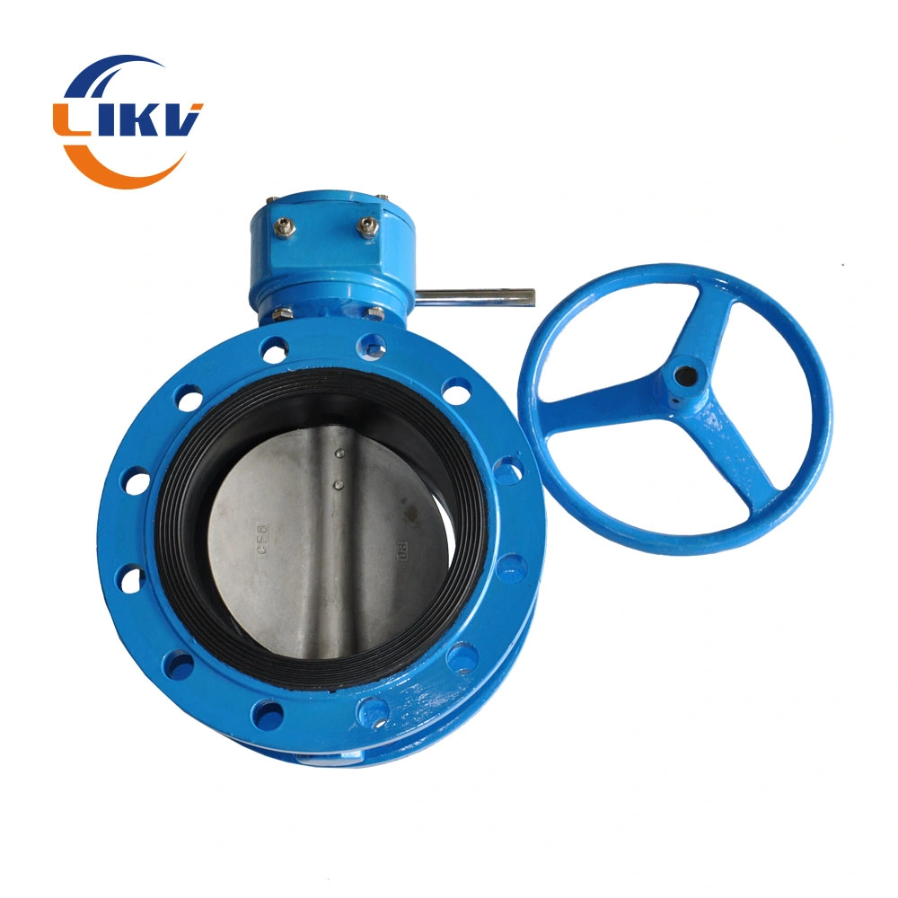 Likv Cast Iron NBR Seal Pn10/16/25 Double Flange Double Eccentric Butterfly Valve with Level / Worm Gear Operated