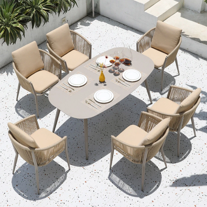 Ocio confortables muebles de exterior alta patio trasero de mimbre Rattan silla de mesa de comedor al aire libre Jardín