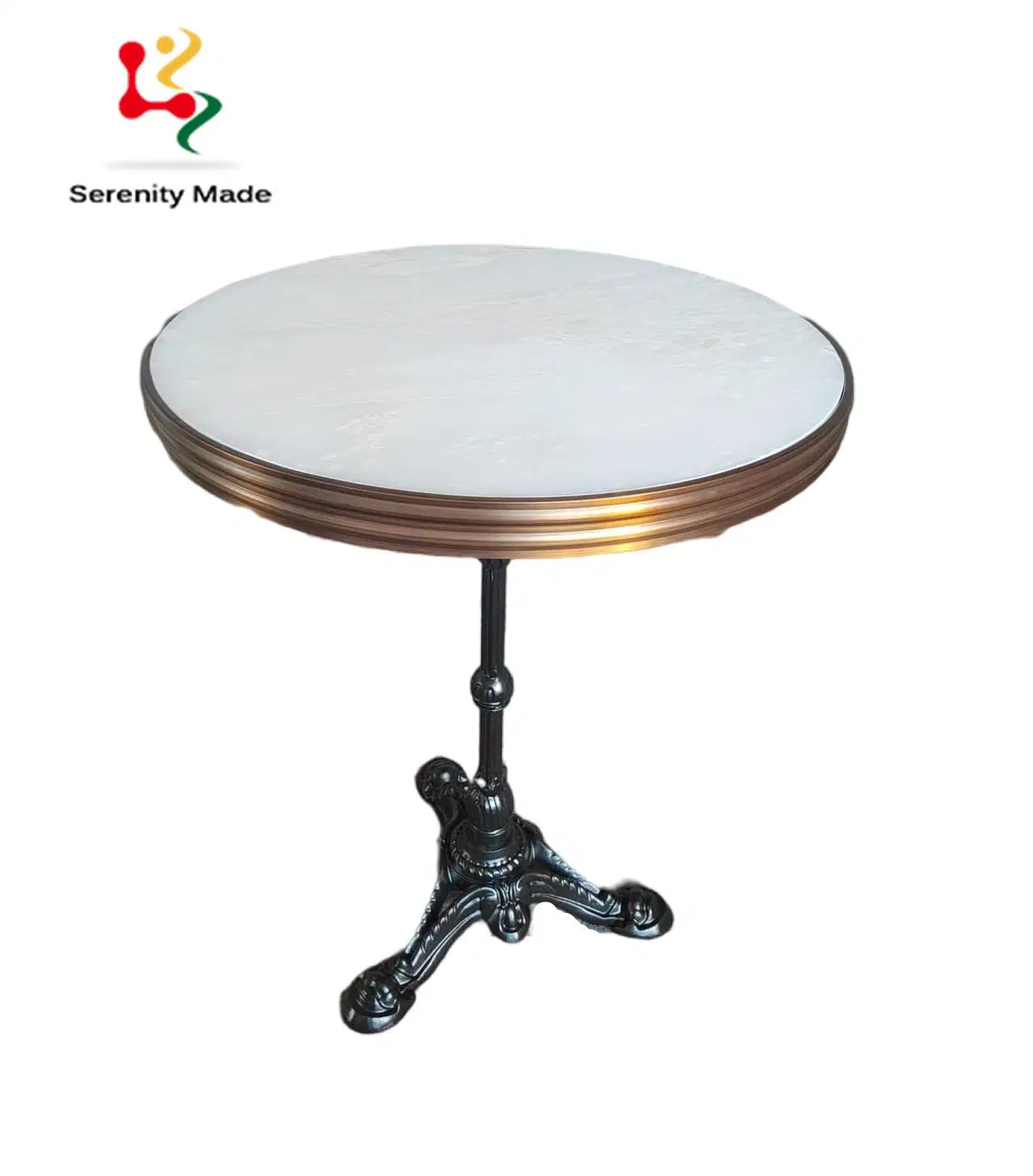 High-Quality Luxury Restaurant Cafe Round Marble Top Brass Edge Sealing Iron Base Coffee Shop Dining Table