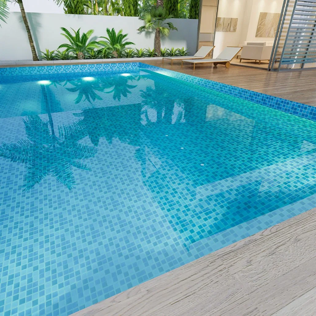 Full-Body Glazed Porcelain Blue Mosaic Floor Tile for Swimming Pool and Kitchen