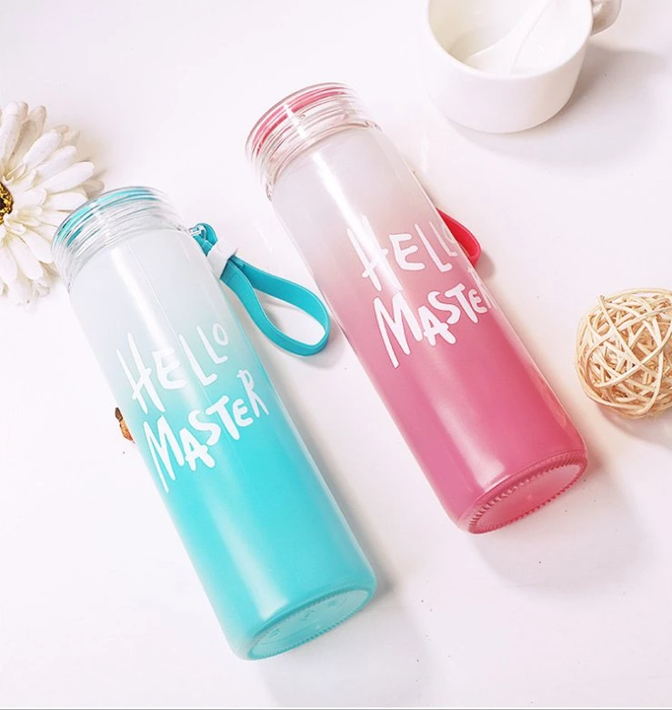 500ml Cylinder Frosted Portable Wide Mouth Colorful Reusable Glass Drinking Water Bottle with Plastic Cap