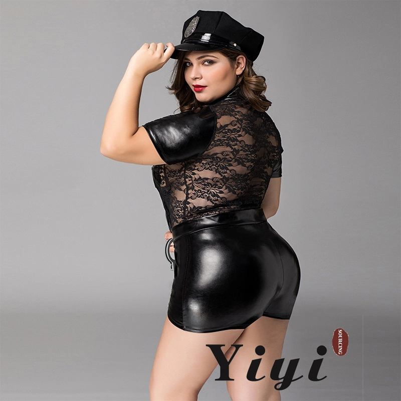 Uniform Set Black Transparent Mesh Lace Decoration Leather Zipper Sexy Lingerie Plus Size Sexy Lingerie Wholesale/Supplier Sexy Lingerie Halloween Cosplay