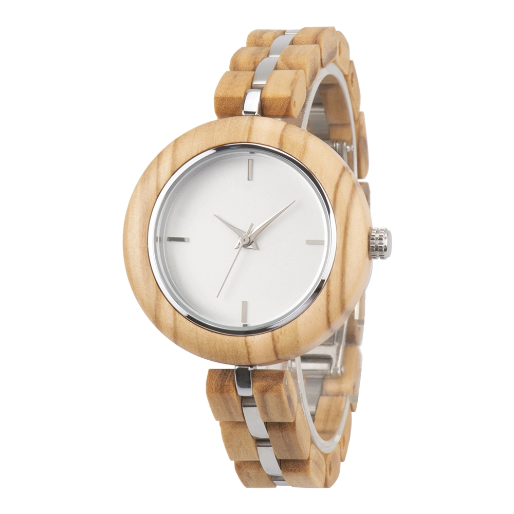 Custom Logo Wooden Watches Ladies Fashion Wood with Metal Watch