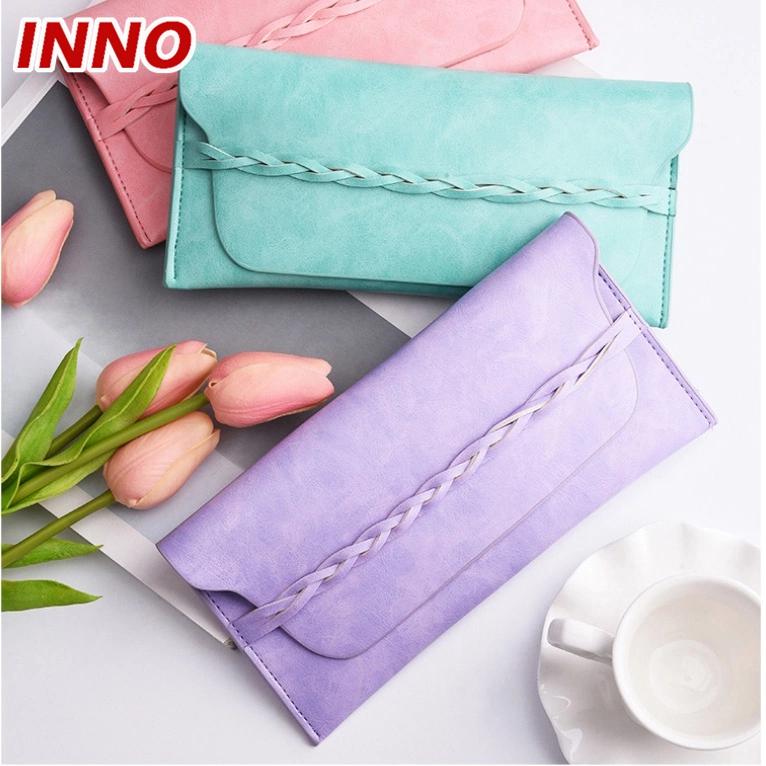 Inno-R020 Factory Wholesale Fashion and Simple PU Leather Braid Ladies Bag Soft Storage Pouch; Free Custom Logo Eco-Friendly