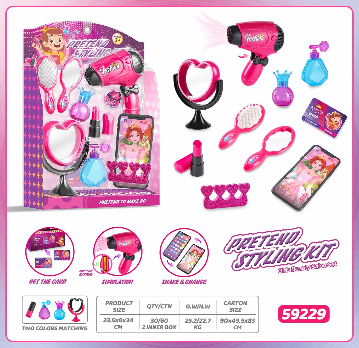 Salon de coiffure pour filles Princess sèche-cheveux électrique miroir de maquillage Ciseaux tringle à tringle boîtes de comb pour le maquillage jouets