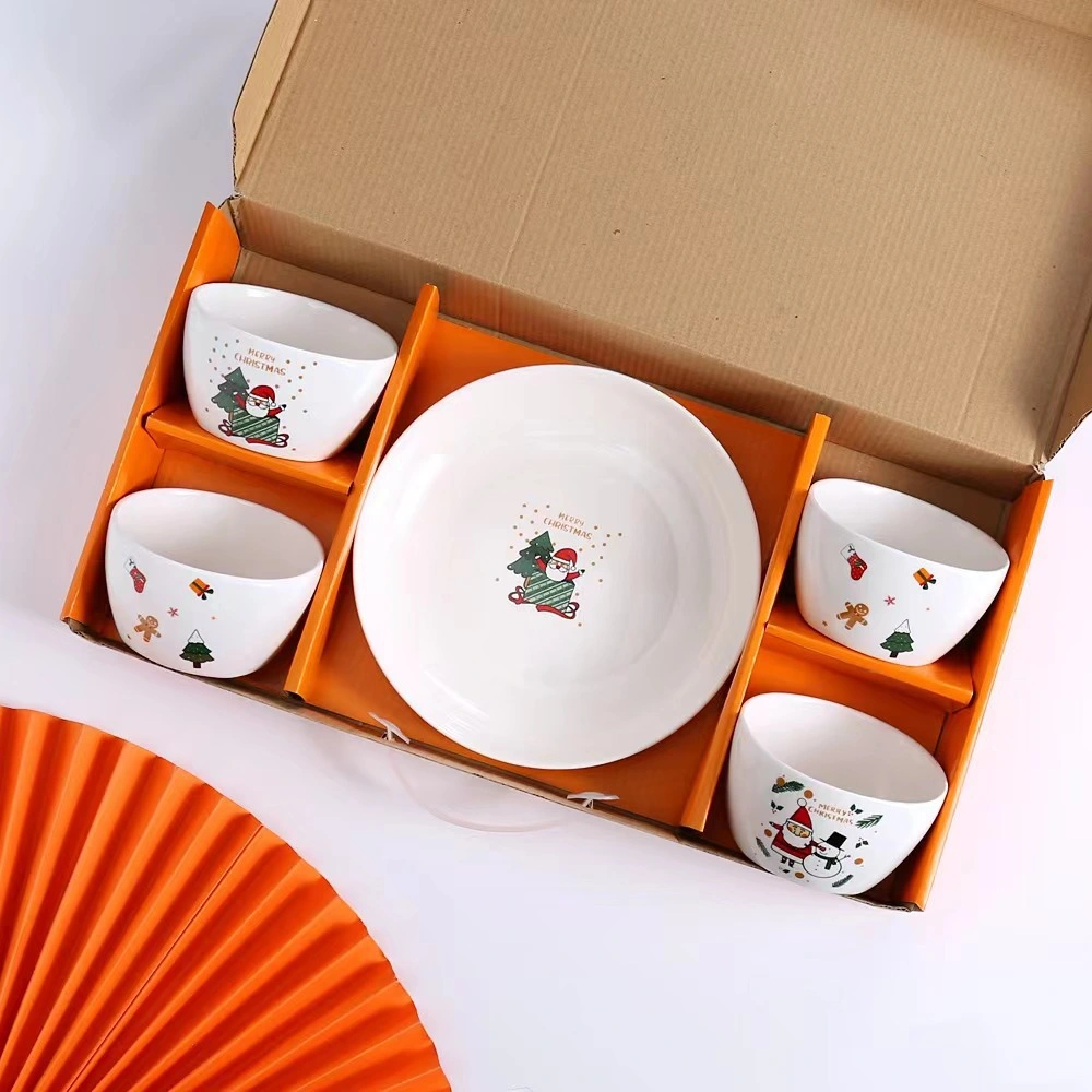 Christmas Ceramic Tableware Set 4 Bowls 2 Plates Live Jewelry Bank Marketing Holiday Gifts