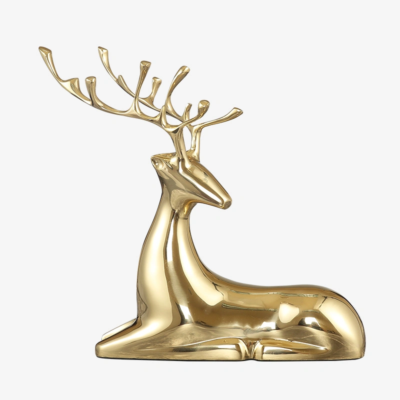 Decortive Hand Grinding Luxury Metal Crafts Home Decor Copper Deer Look Backward