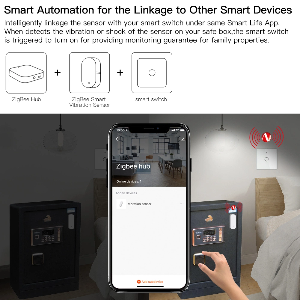 Zigbee Tuya Iot Smart Sensor de vibração para o choque inicial inteligente Detector de alarme