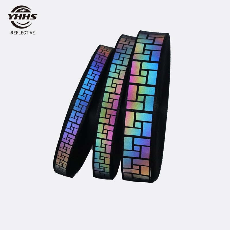 Customized Various Geometric Patterns Warning Tape Rainbow Reflective Webbing for Pet Belt