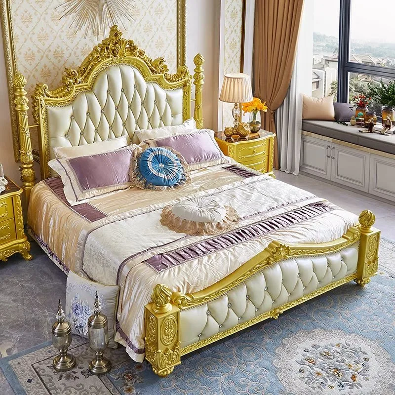 Modern Home Furniture Wood Leg Double King Size Wall Bed Golden Furniture