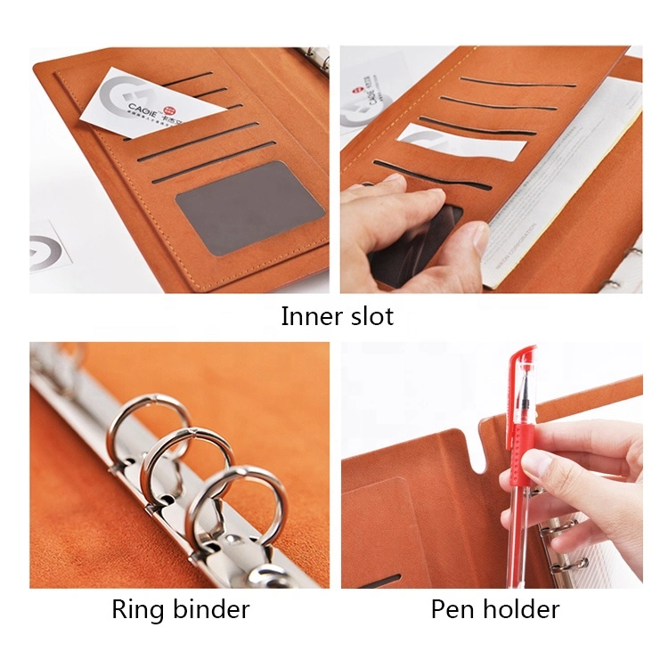 Eco-Friendly Reusable 6 Holes Ring Binder Multifunction Stationery PU Leather Notebook with Elastic Band