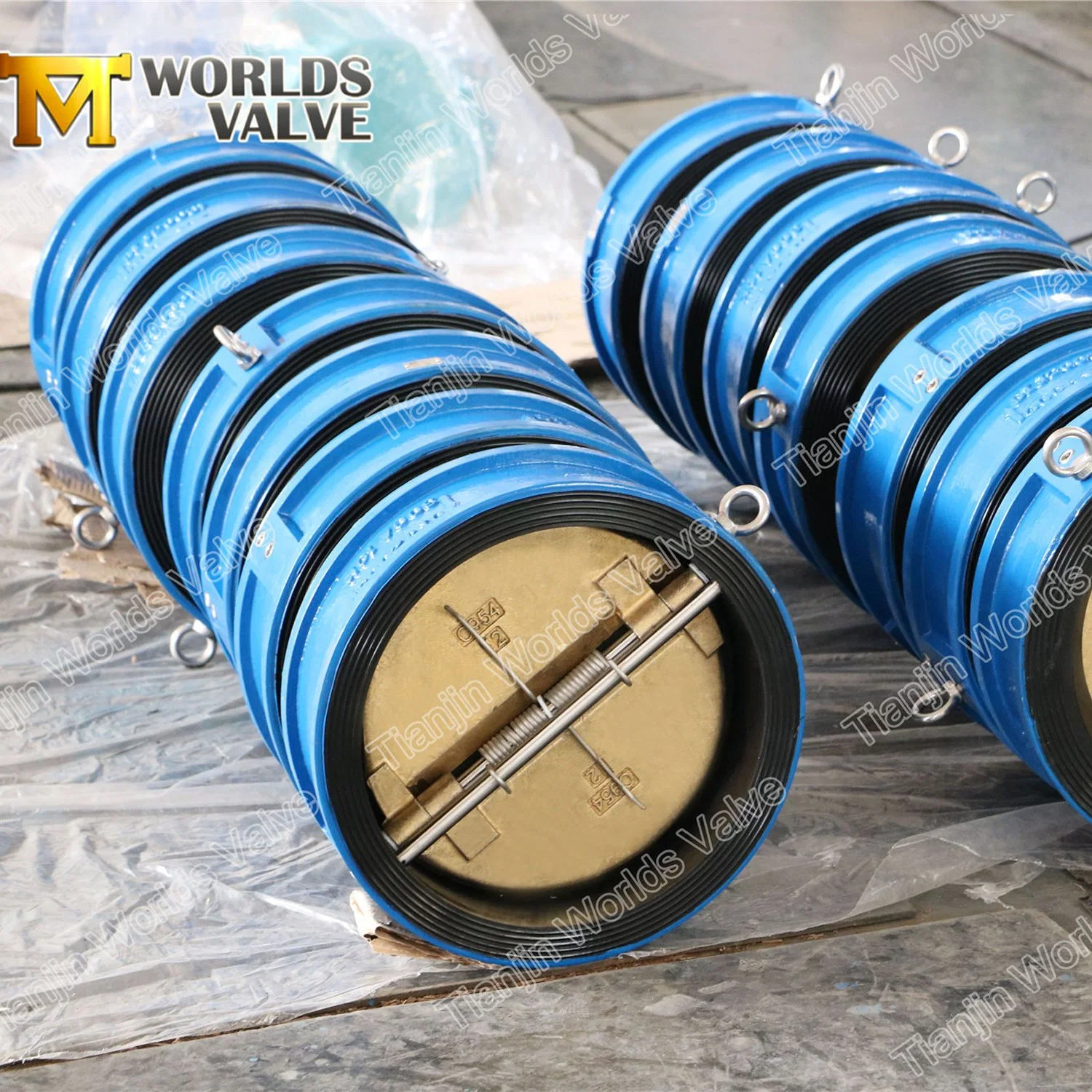 ISO5752 Industrial Control Full EPDM Rubber Coated Lining Water Gas Duo Dual Plate Double Door Wafer Type Butterfly Check Valves From Tianjin Worlds Valve China