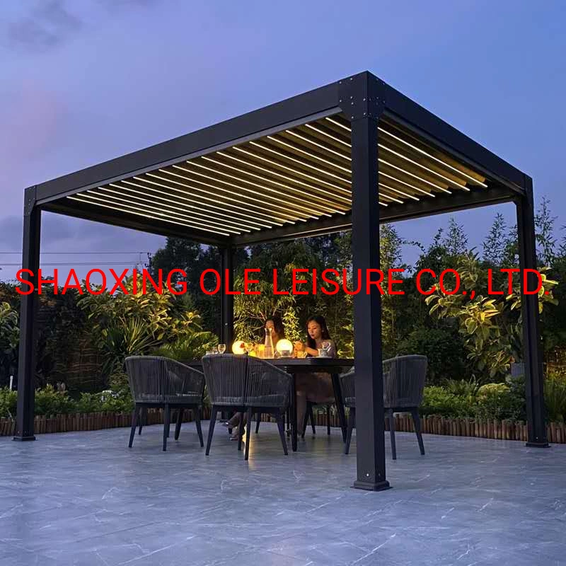 Neues Design Garten/Party/Camping/SPA/BBQ Möbel Pergola Aluminium Outdoor Pavillon mit Markisenabdeckung Elektrische Offene Terrasse Dach Lamellen Fernbedienung