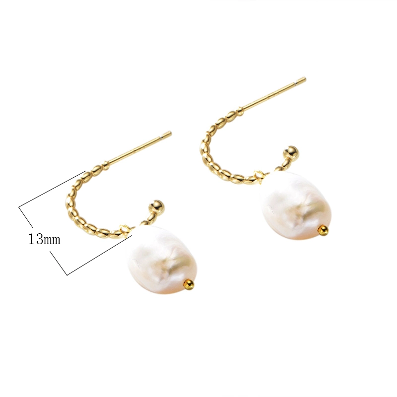 Simple Fashion Personalized 925 Sterling Silver Natural Freshwater Pearl Drop C Shaped Hoop Earring for Girls