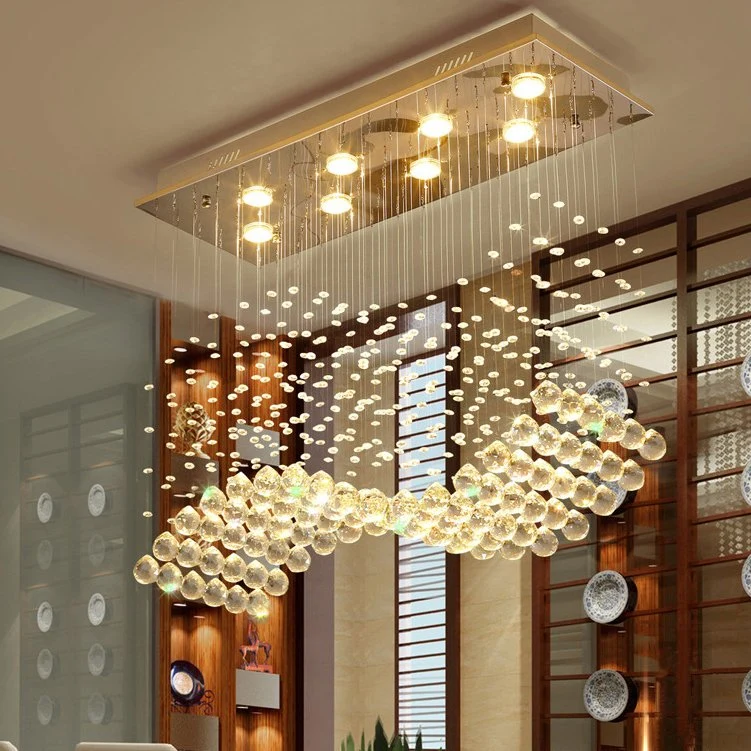 Moderna Euroueap americana decoração Casa Luxo Crystal aço inoxidável latão Candeeiro de luzes pendentes em metal de cobre e ferro