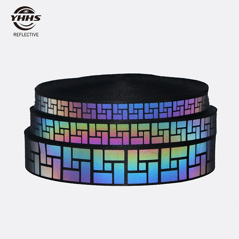 Customized Various Geometric Patterns Warning Tape Rainbow Reflective Webbing for Pet Belt