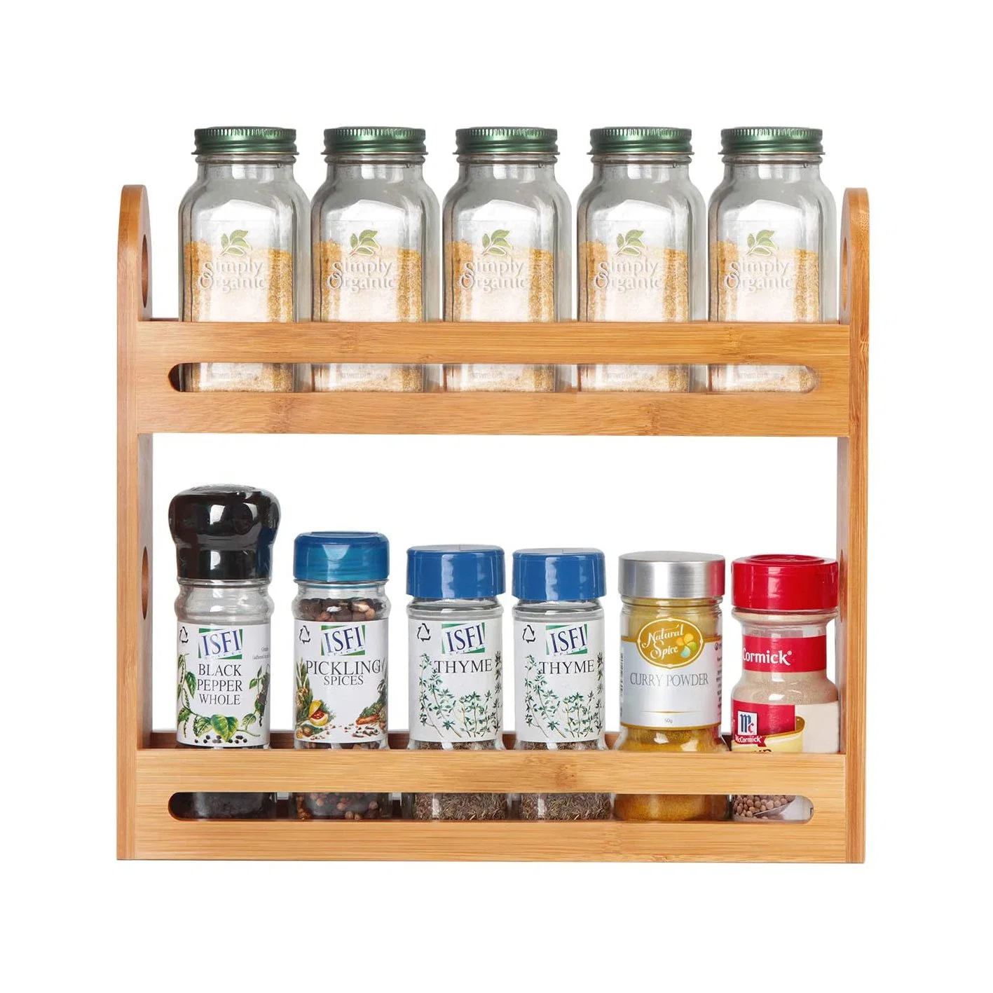 El bambú Especiero de dos niveles de la encimera de cocina encimera Organizador de la pantalla de estantes de Soporte Soporte de frascos de especias