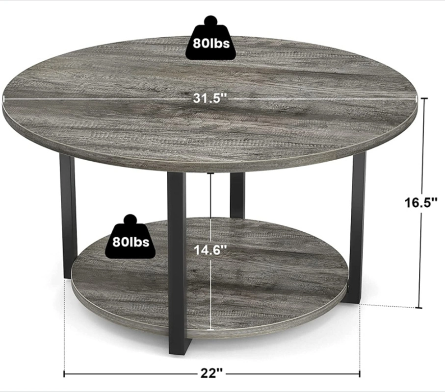 Mesa de Café Redonda cinza de 2 camadas simples e moderna 0099