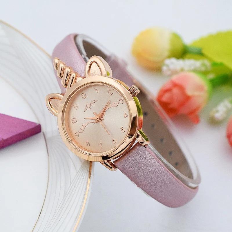 Promotional Cheap Kid Watches Unicorn Cartoon Leather Strap Wrist Children Watches for Kids