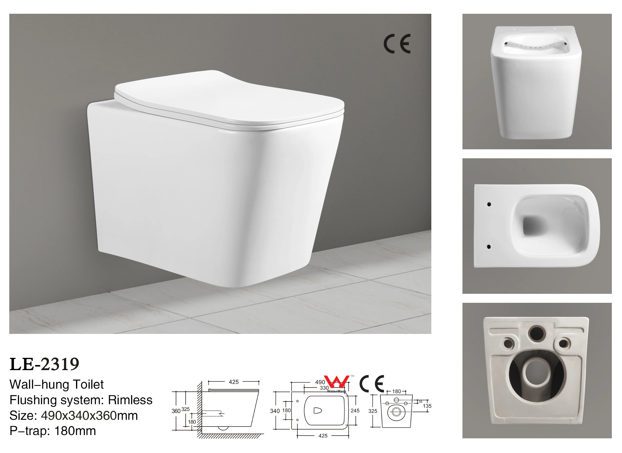 Matt Black Rimless Bathroom Wall Mount Toilet with CE & Factory Price 2311-Oiq